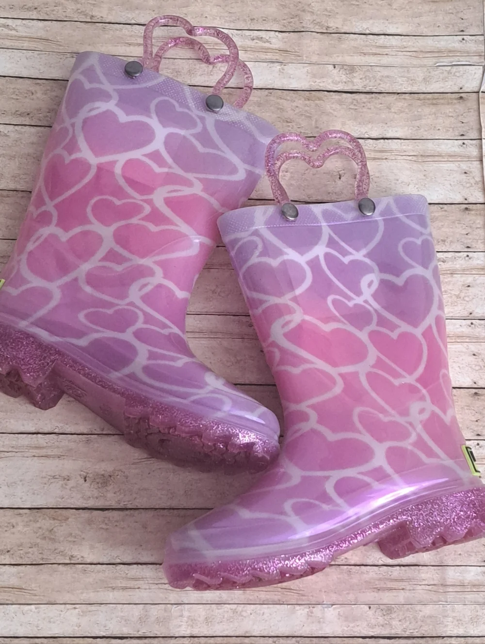 Western Cheif Lighted Up Girl's Pink Heart Pattern Rain Boots Size 8